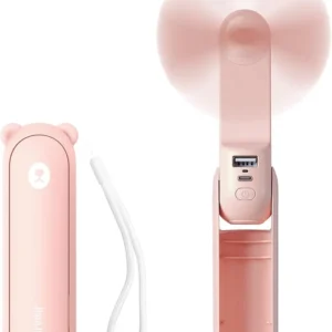 Ventilateur portable JISULIFE Mini, 3 en 1, rechargeable par USB (12 à 19 heures d'autonomie), avec batterie externe et lampe torche. Idéal pour les voyages et l'été.