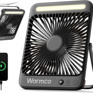 Ventilateur de camping rechargeable Warmco 20 000 mAh, silencieux, 27 cm avec lumière