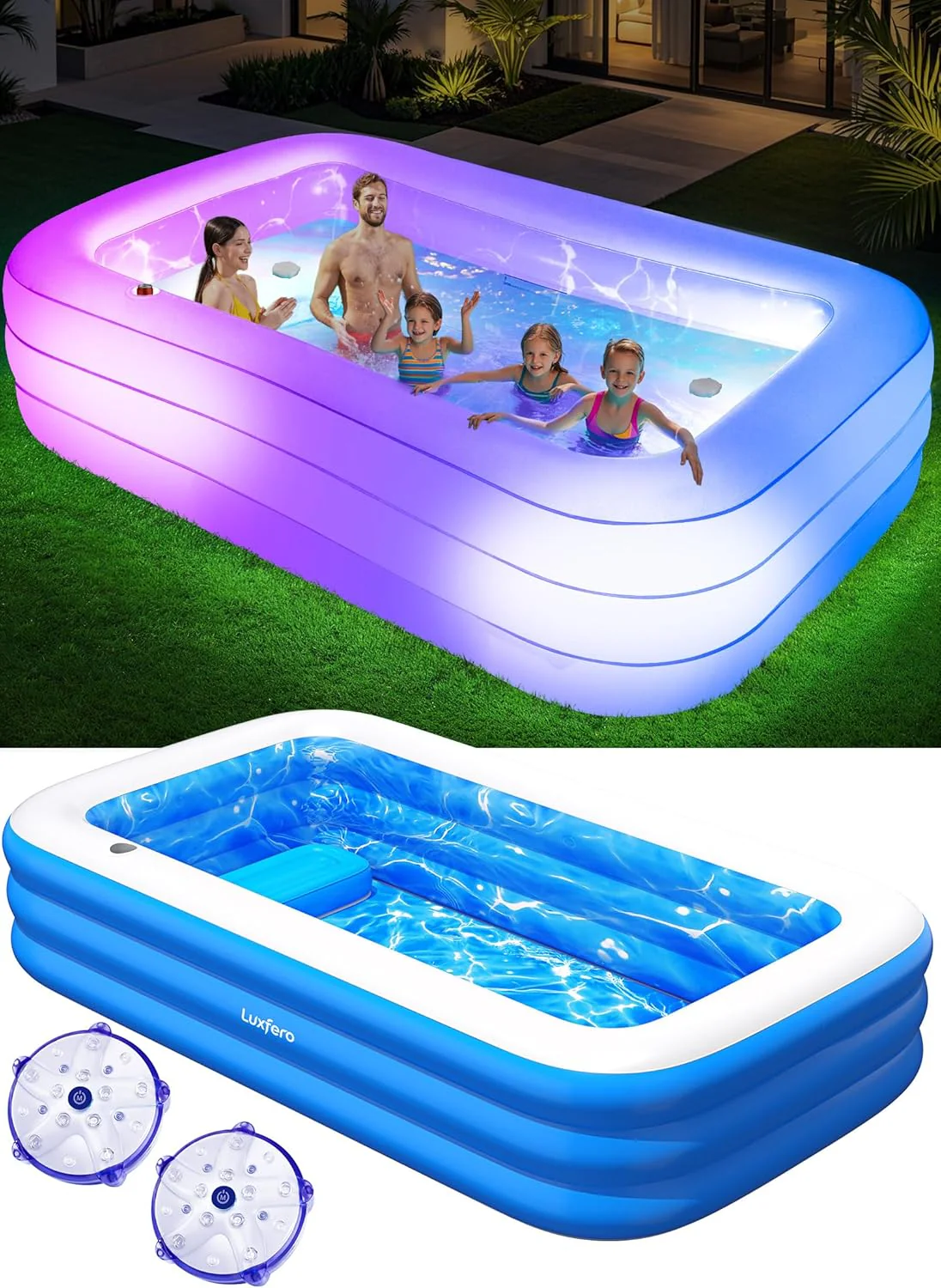 Piscine gonflable Luxfero pour adultes avec siège et éclairage intégré