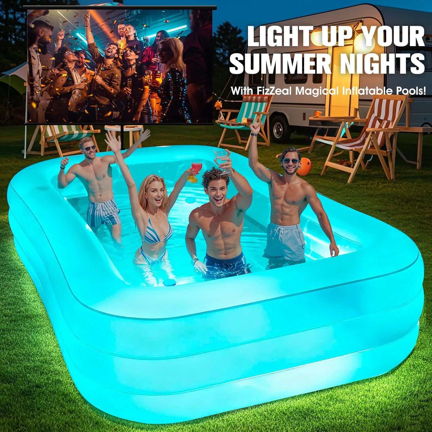 Piscine gonflable Luxfero pour adultes avec siège et éclairage intégré – Image 7