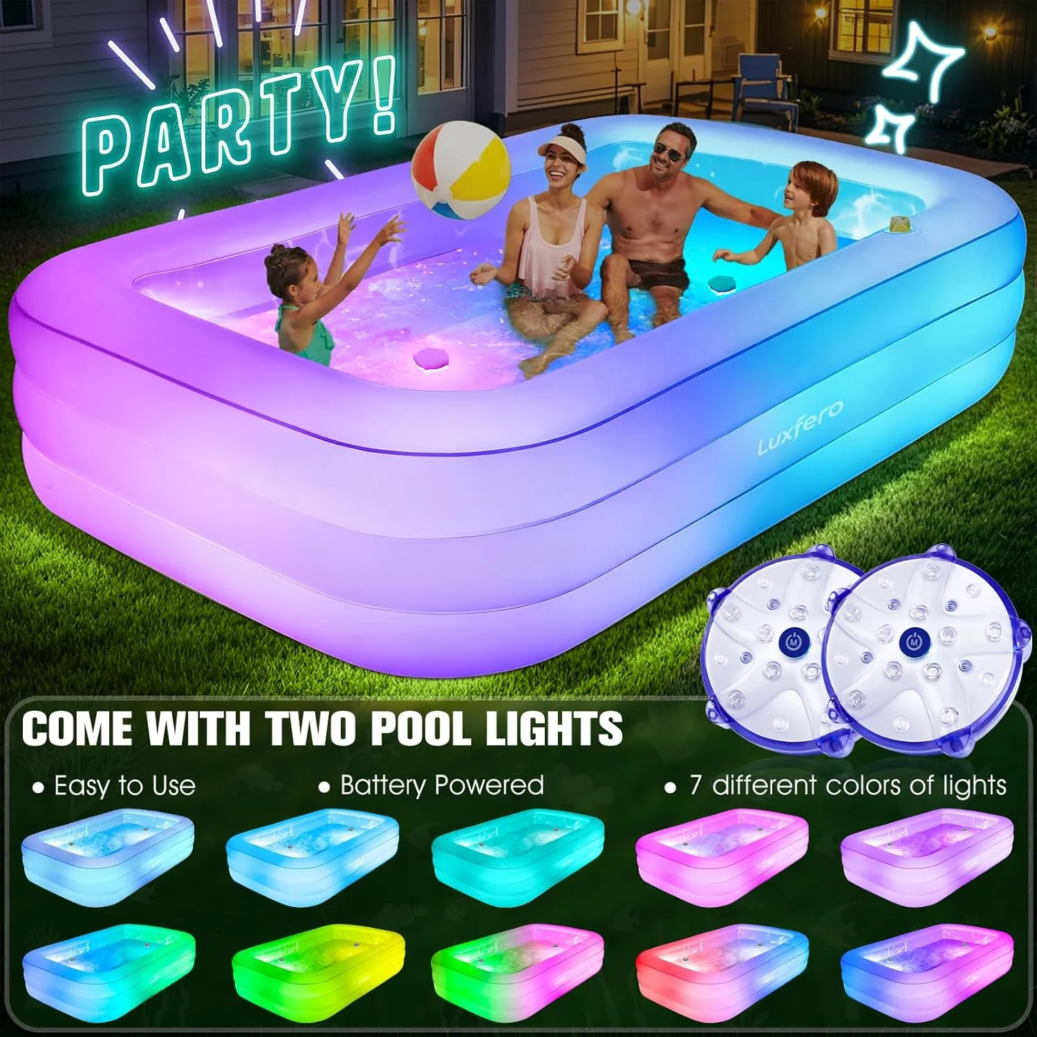 Piscine gonflable Luxfero pour adultes avec siège et éclairage intégré – Image 3