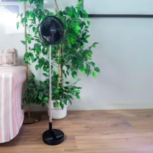 Ventilateur à Batterie Sans fil Silencieux USB NOIR Pied Pliable & Télescopique Télécommande Autonomie 24h Jocca