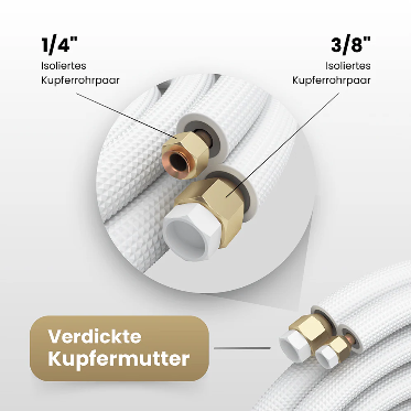 Kältebringer® 1-15m Kältemittelleitung 1/4“ + 3/8" Montage-Set für Split-Klimaanlage (4-adrig) – Image 2