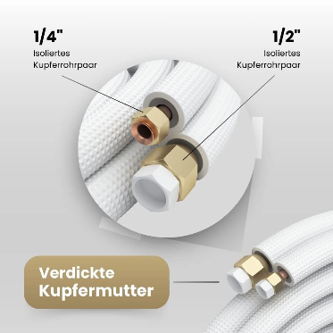 Kältebringer® 1-15 m Conduite de réfrigérant 1/4« + 1/2 » Kit de montage pour climatiseur split (5 fils) – Image 6
